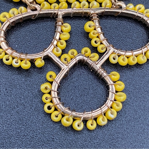 Boho Infinity Knot Dangle Earrings -Yellow Seed beads - Picture 3 of 9